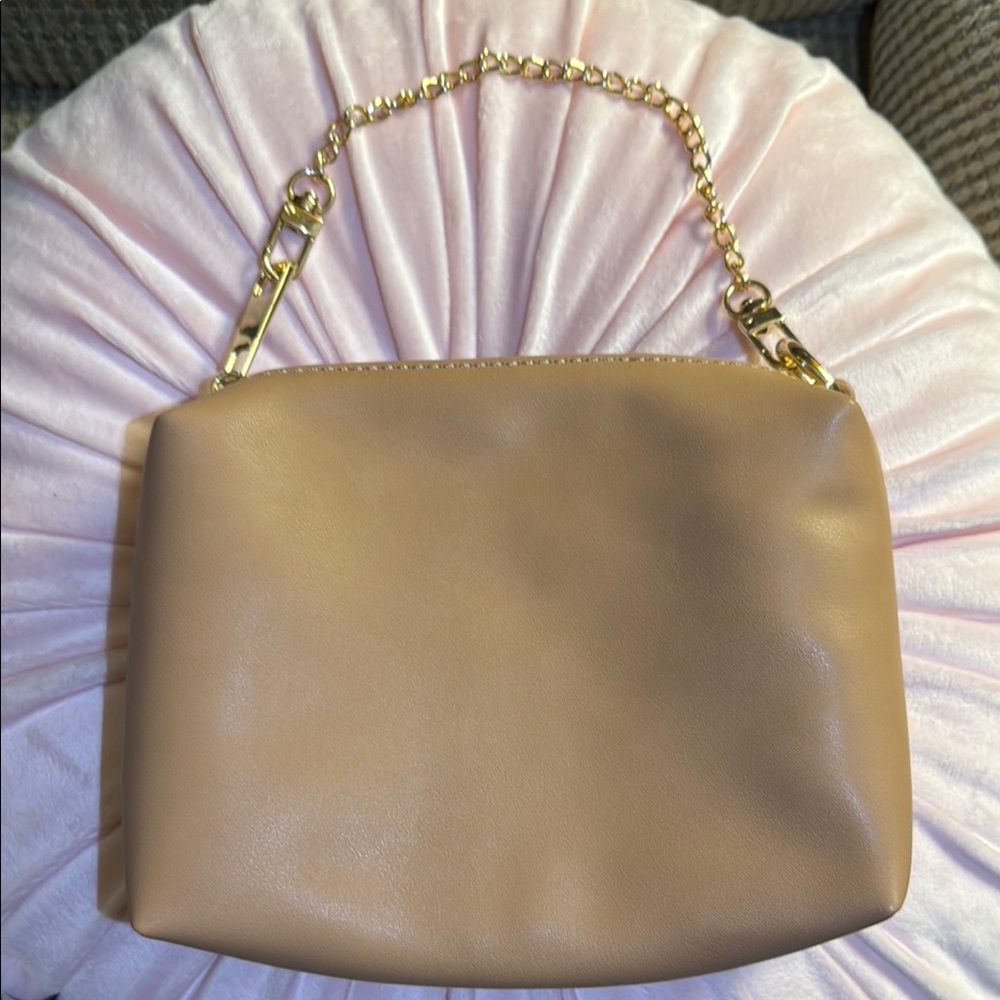 LIKE DREAMS Women’s Tan Mini Handbag / Purse with Elegant Gold Tone Chain - EUC